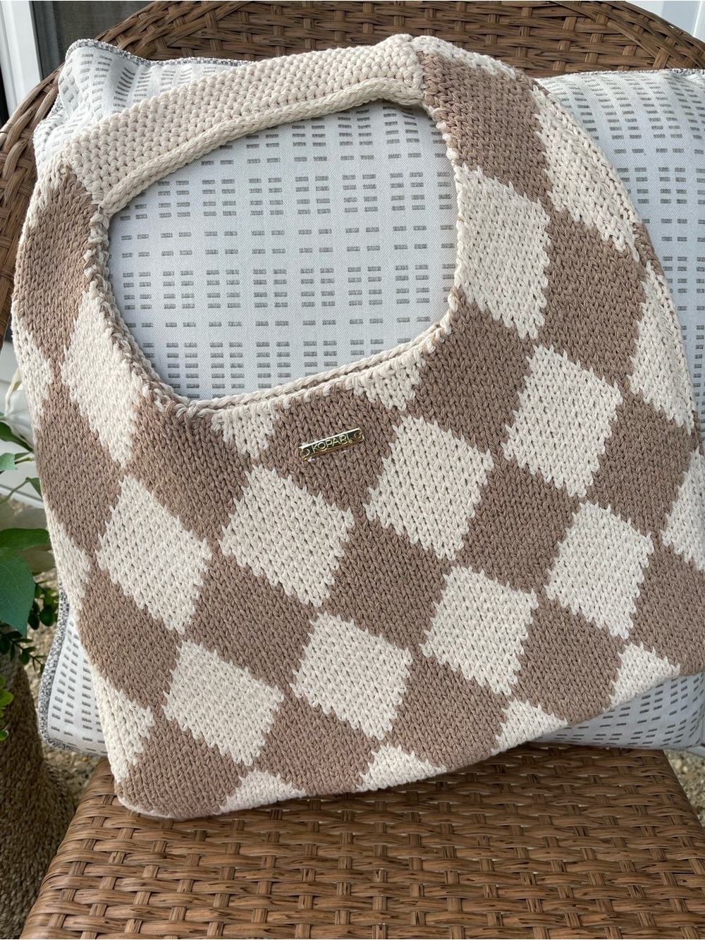 Kopari Limited Edition Checkered Knit Resort Tote Hobo Bag by Kopari Beauty
